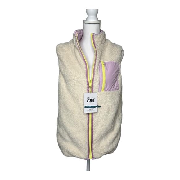 Athleta Girl So Toasty Reversible Sherpa Vest Warm Fuzzy Size XL/14 EUC Purple - Picture 3 of 12